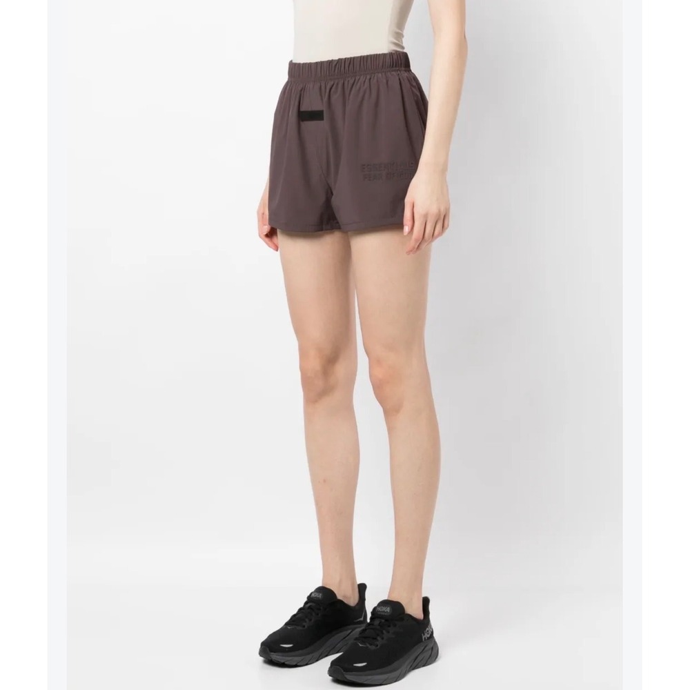 Fear of God Essentials Women Volley Shorts Plum Brown XS Rubber Logo Nylon